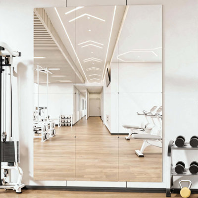 Miroirs de remise en forme - 11,4 x 11,4 pouces (paquet de 12) - Miroirs muraux adhésifs, porte de bricolage et miroirs pleine grandeur - Verre trempé sans cadre - Décoration murale auto-adhésive pour la chambre à coucher, le salon ou la porte de placard