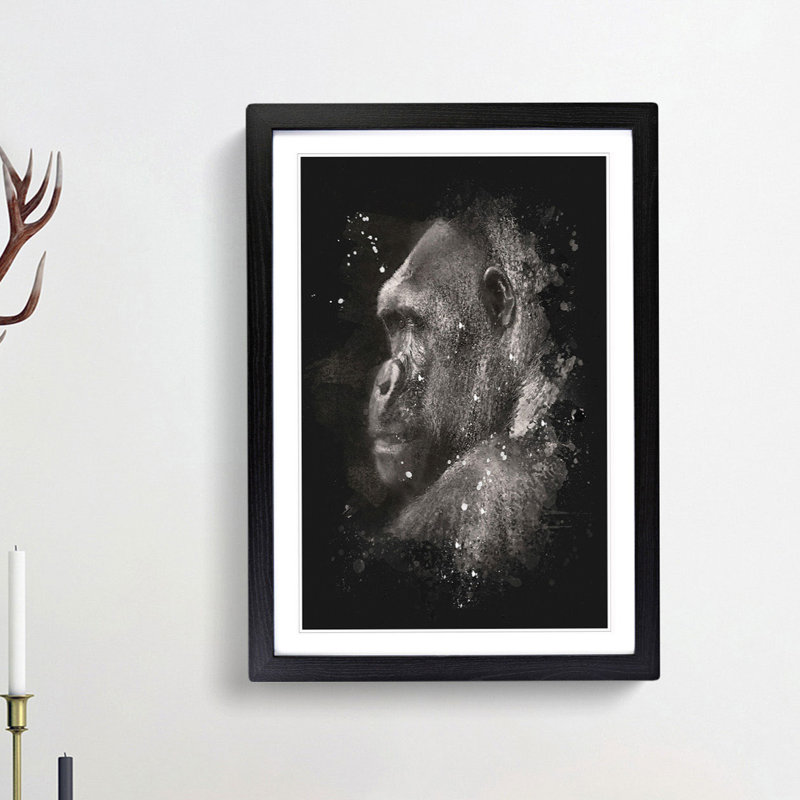 Silverback Gorilla - Picture Frame Graphic Art Print, 87cm H x 62cm W x 2cm D, Black Framed