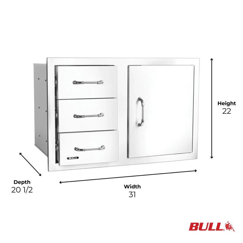 Combinaison de porte à trois tiroirs en acier inoxydable avec revêtement Reveal de Bull Outdoor Products