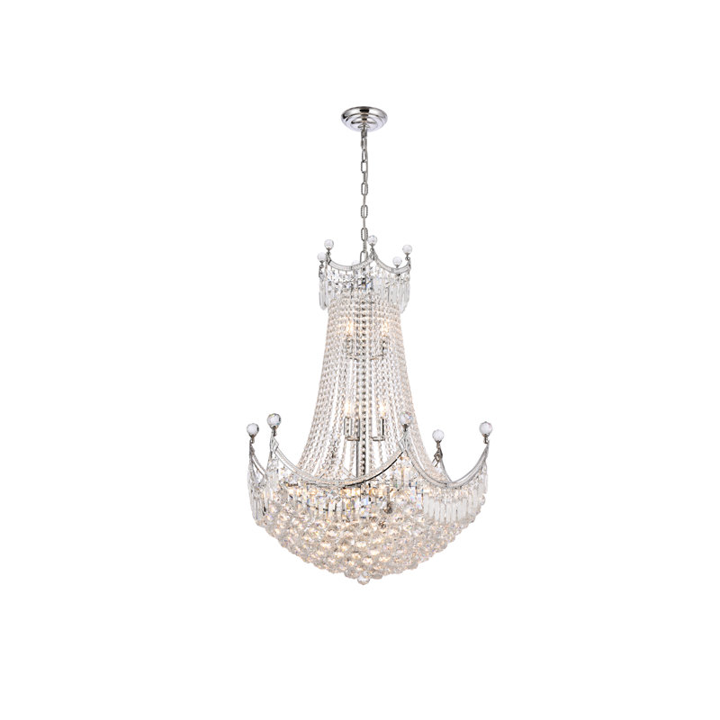 Lustre étagé unique à 24 lumières avec accents de cristal Eustacio, Chrome