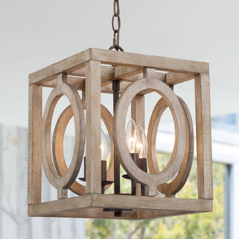 Luminaire suspendu rectangulaire en bois 4 lumières Allmeria