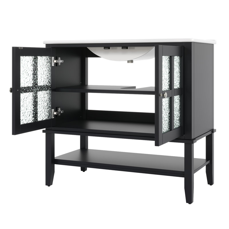 Meuble-lavabo 36 po avec lavabo en céramique, Noir