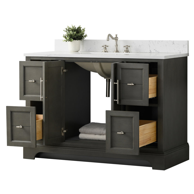 Vannes 48" Single Sink Freestanding Bathroom Vanity with Engineered Marble Top, Silver Gray