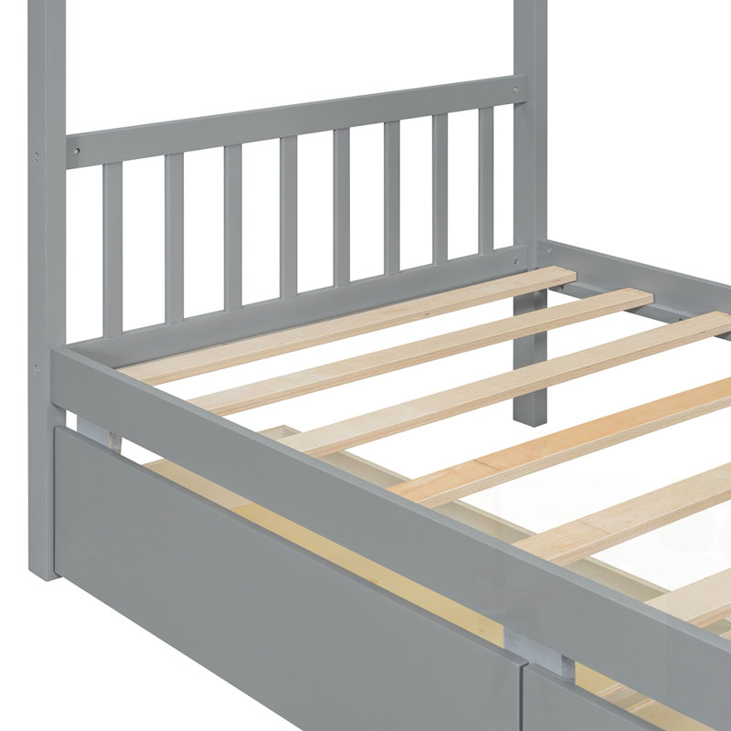 Lit en bois avec tiroirs, Gris, Simple