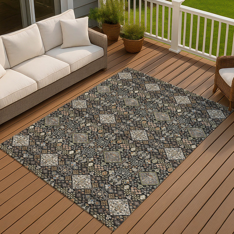 Machine Washable Indoor/Outdoor Chantille ACN2478 Global Rug, 8' x 10', Black
