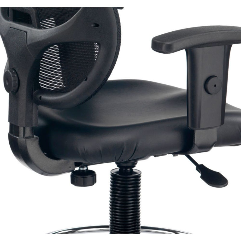 Adjustable Black Vinyl and Mesh Drafting Stool with Steel Frame
