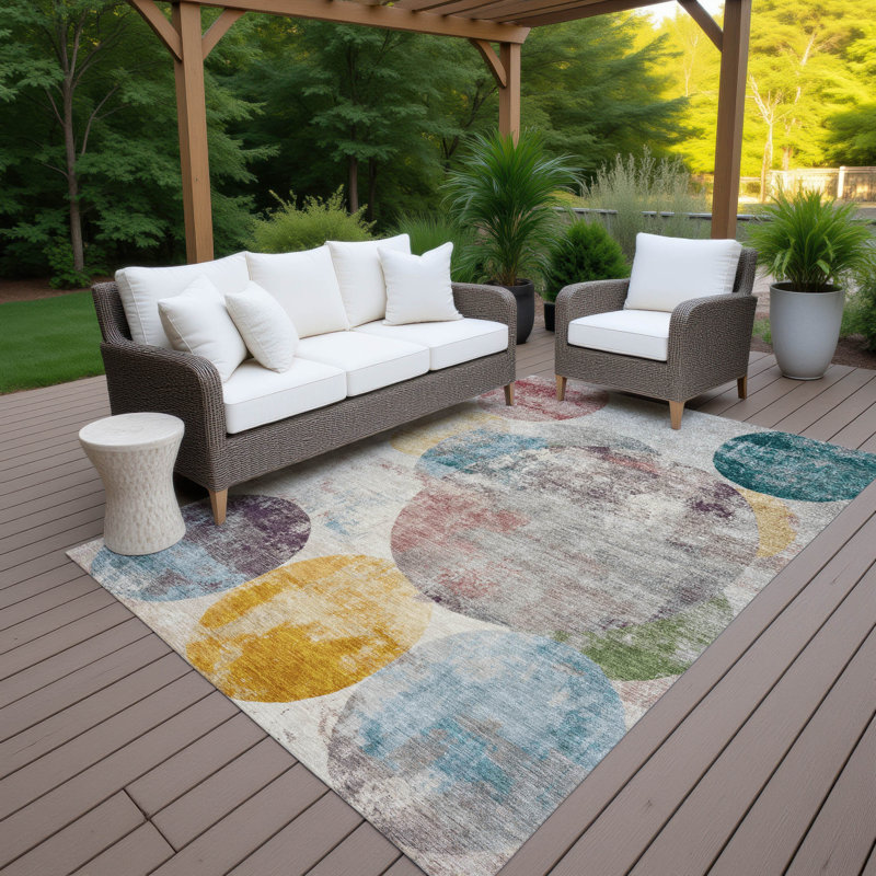 Machine Washable Indoor/Outdoor Lansford ACN2381 Circles Rug, Rectangle 5' x 7'6"