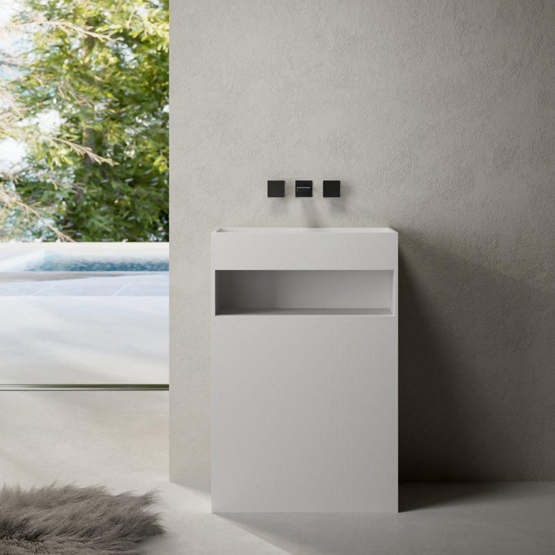 Lavabo de salle de bain piédestal 24 po x 18 po Monblari blanc mat, Blanc mat