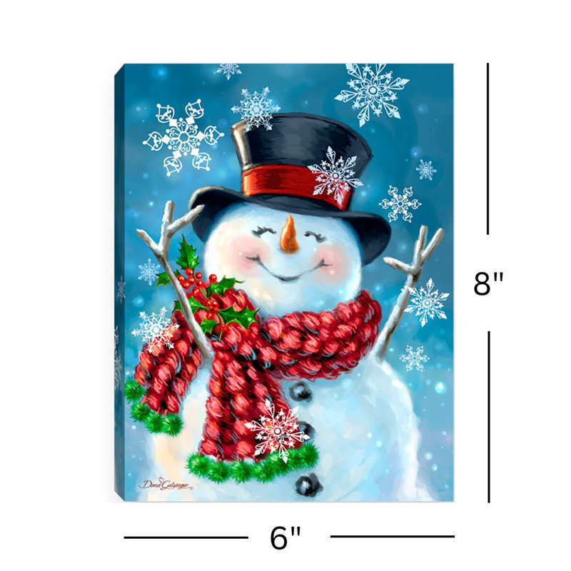 Joyful Jolly Snowman 8x6 Mini Lighted Easel Back Canvas