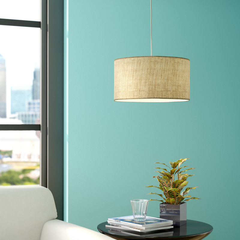 Luminaire suspendu tambour simple à 1 lumière Elraine, Toile de jute