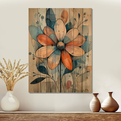 Pastel Geometric Dahlia Twist III - Dahlia Wood Wall Art - On Natural Pine Wood