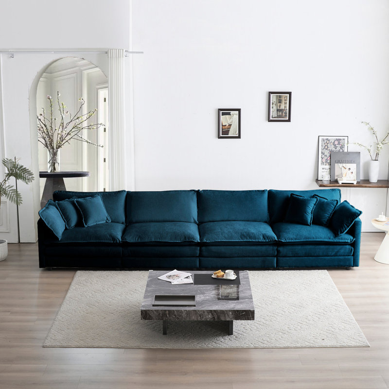 Canapé modulaire Comfy 4: chenille bleue, chenille au design relaxant: respirant, avant-gardiste