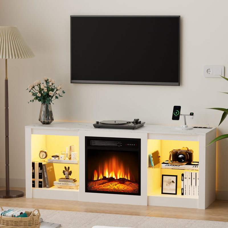 Leedham TV Stand for TVs up to 65" with Fireplace Included, White