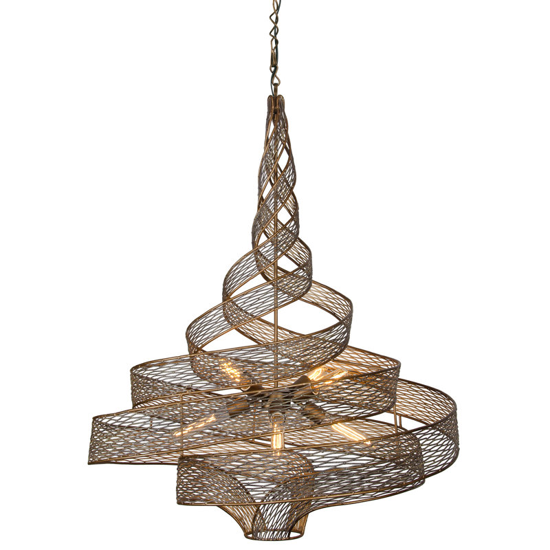 Grand luminaire suspendu torsadé 6 lumières Flow - Minerai martelé, H 38 po x l 30 po x P 30 po, Minerai martelé