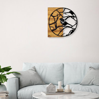 Elegant Wooden Wall Clock, 22.8 x 1.2 x 22.8 Inches | 100% Real Walnut & Black Metal Design, Silent Mechanism | Perfect for Home Decor, Living Room & Office, Unique Color Variations Enhance Aesthetic