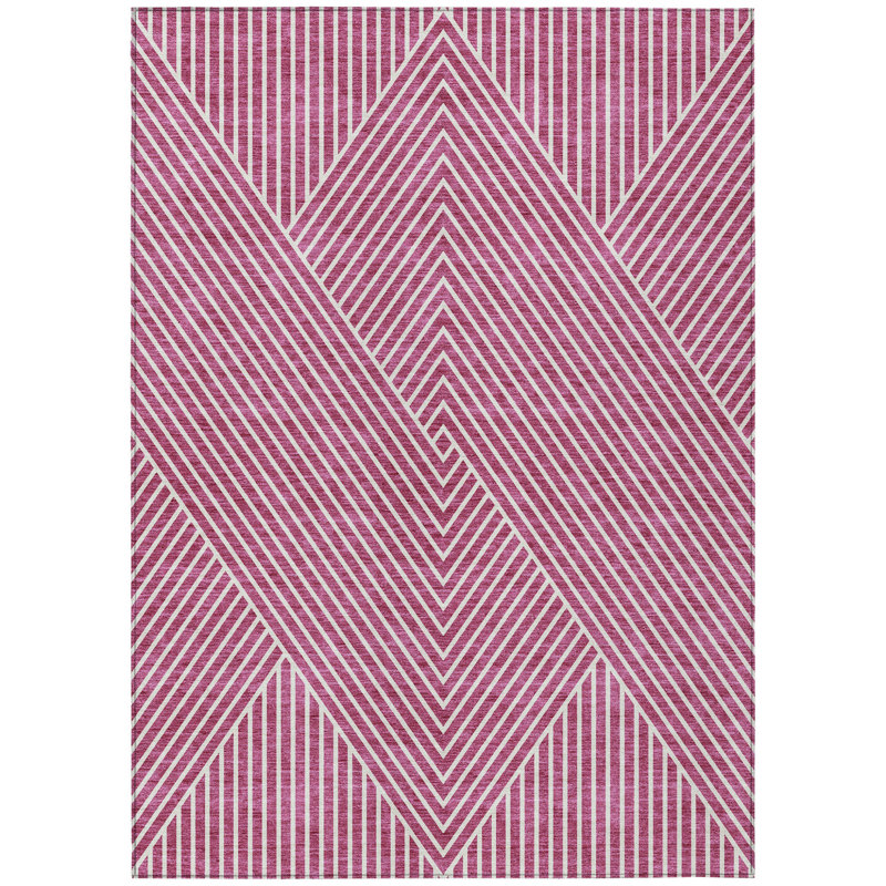 Tapis d'intérieur / extérieur géométrique lavable 9 pi x 12 pi rosé et ivoire