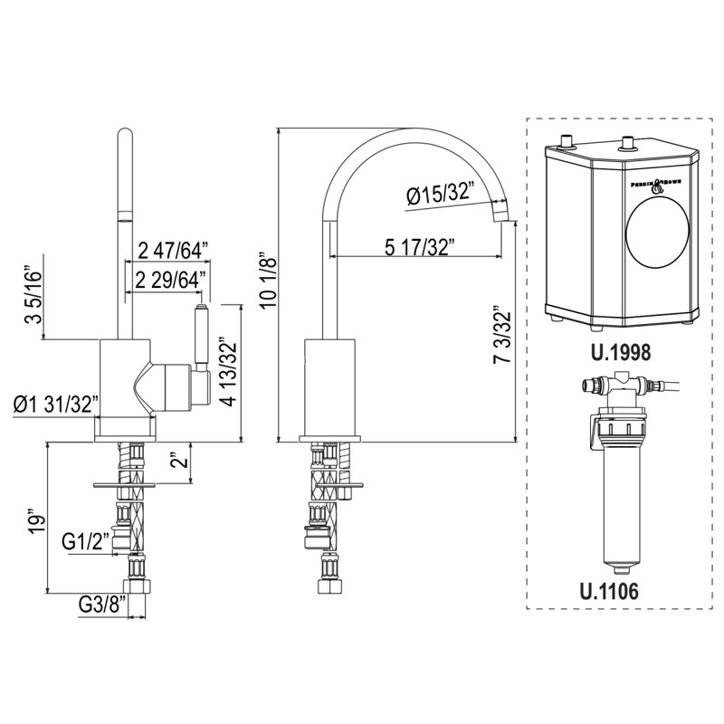 Lux Hot Water Dispenser, Tank And Filter Kit, Polished Nickel