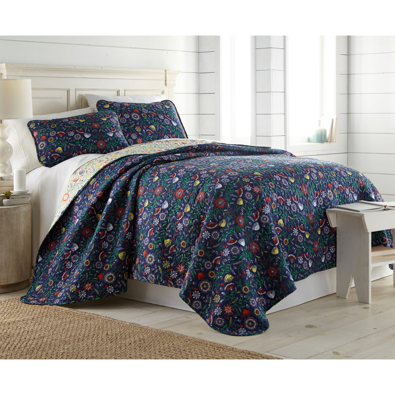 Boho Bloom Blue Microfiber Quilt Set, Twin Quilt + 1 Standard Sham