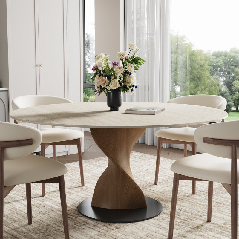 Table de salle à manger Contemporary, 29.53"H x 47.24"L x 47.24"W, Matte Travertine