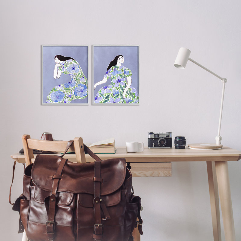  «Floral Women on Mauve», ensemble de 2 estampes numériques par Melissa Wang, H 14 po x l 11 po, Estampe numérique Farmhouse
