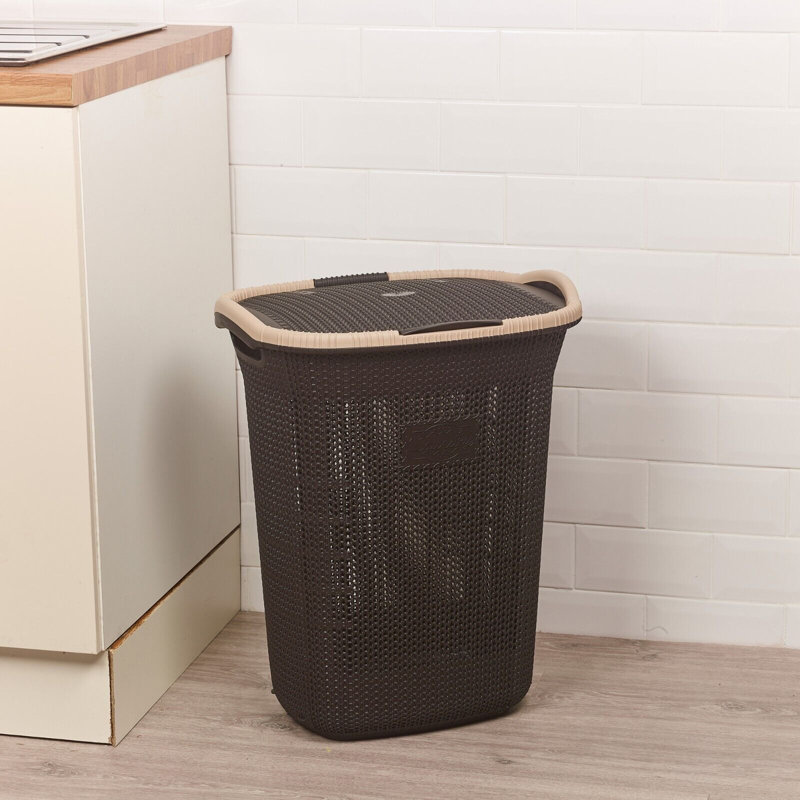 Plastic Laundry Basket with Handles, Dark Brown