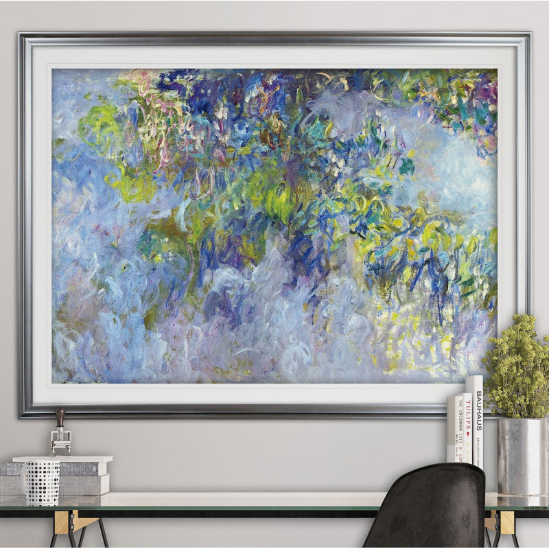 «Wisteria» par Claude Monet, reproduction, Impression encadrée, H 28 po x l 38 po, Argent argent