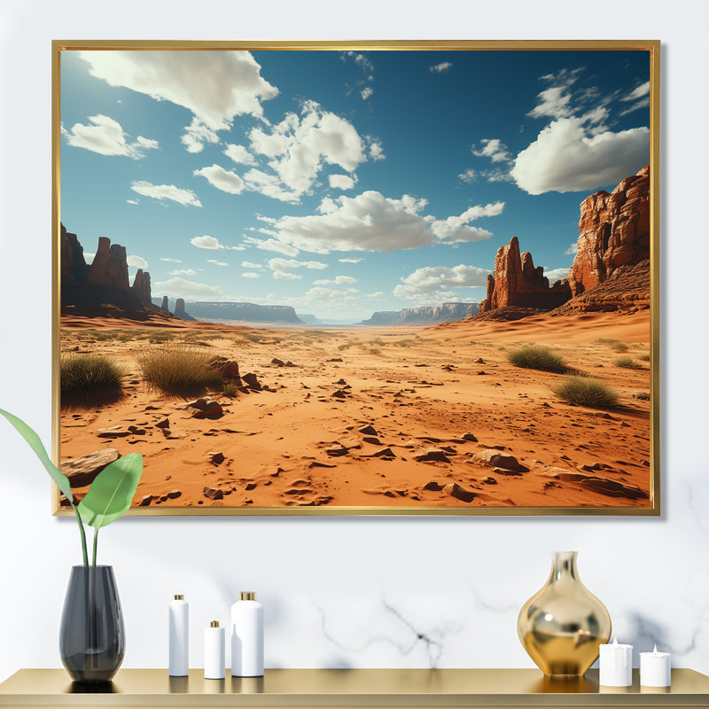 Horizon aride sur le désert du Nevada I - art mural Canyon et désert, Cadre flottant doré, H 24 po x l 32 po x P 1 po