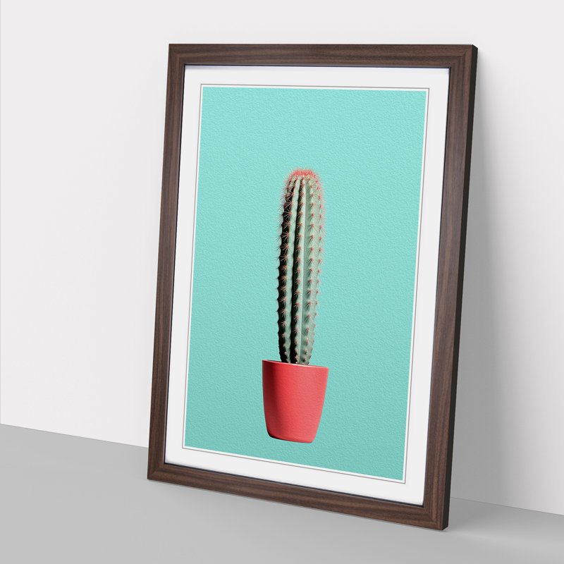 Cactus Minimalism No.2 - Single Picture Frame Print on Wood, Walnut Framed, 64cm H x 46cm W x 2cm D