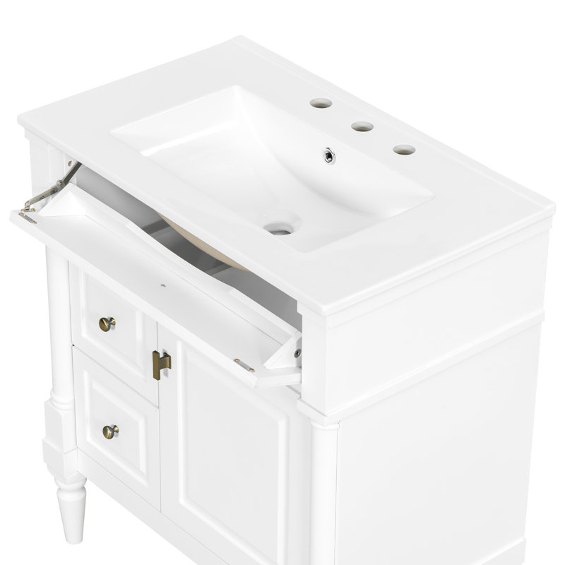 Meuble-lavabo moderne de 30 pouces avec lavabo et armoire de rangement intégrés | Idée de cadeau, 30", Blanc
