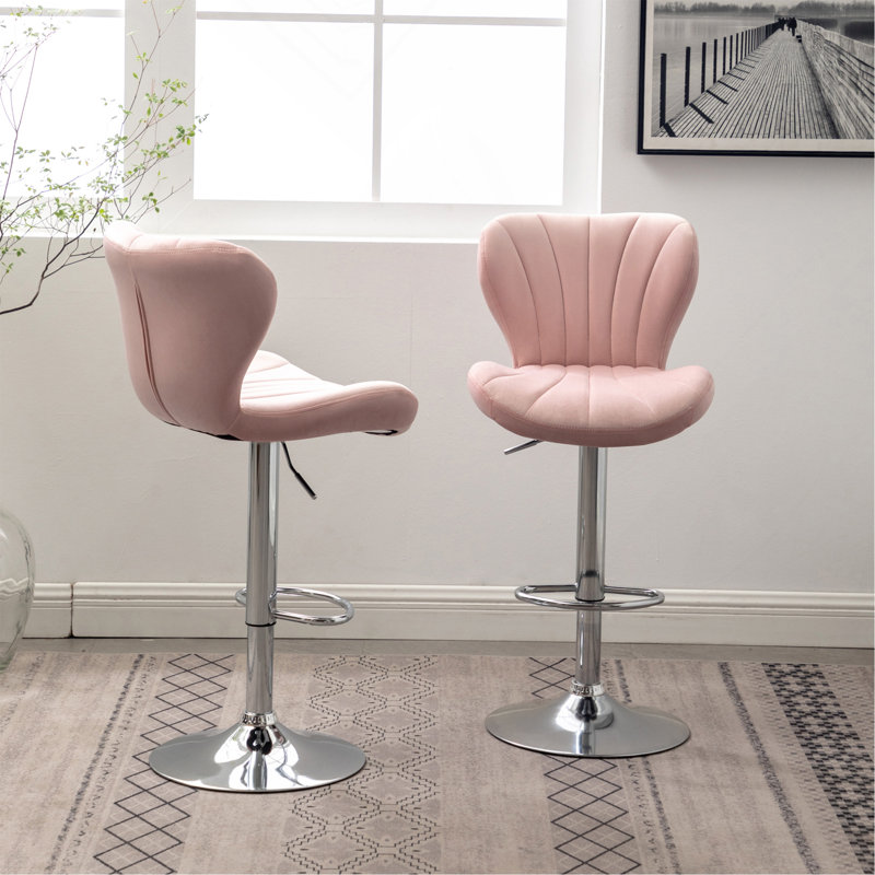 Ellston Upholstered Adjustable Swivel Barstools In Pink, Set Of 2