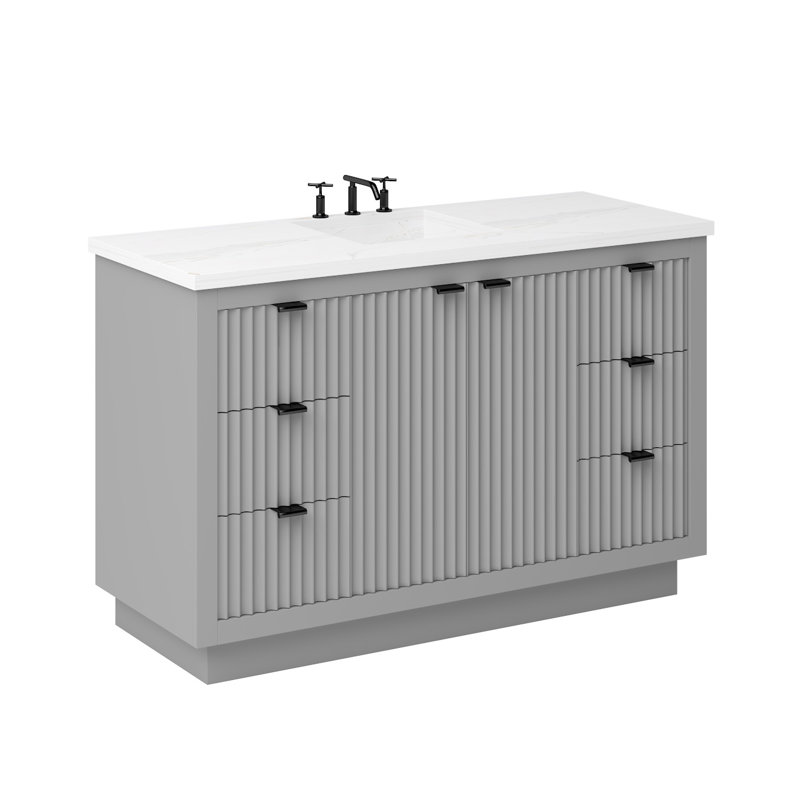 Lecrieú Single Extra Wide Bath Vanity, Platinum Gray, Matte Black, 48"