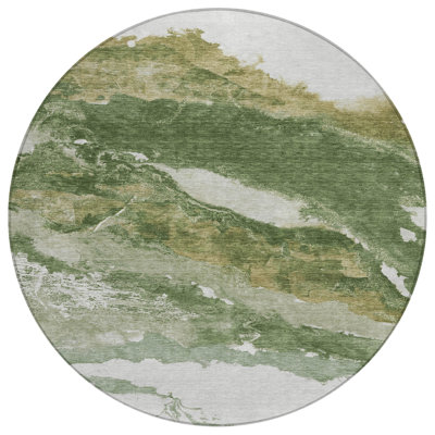 Machine Washable Indoor/Outdoor Xhevrie Green Rug