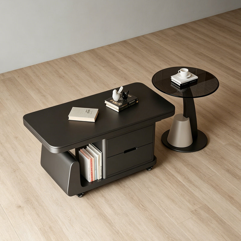 Table basse créative italienne de luxe minimaliste, H 19,68 po x L 39,37 po x l 19,68 po, Noir / Transparent, Noir