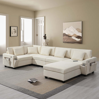 Canapé modulaire rembourré avec rangement pour accoudoirs cachés 6 pièces Caelora