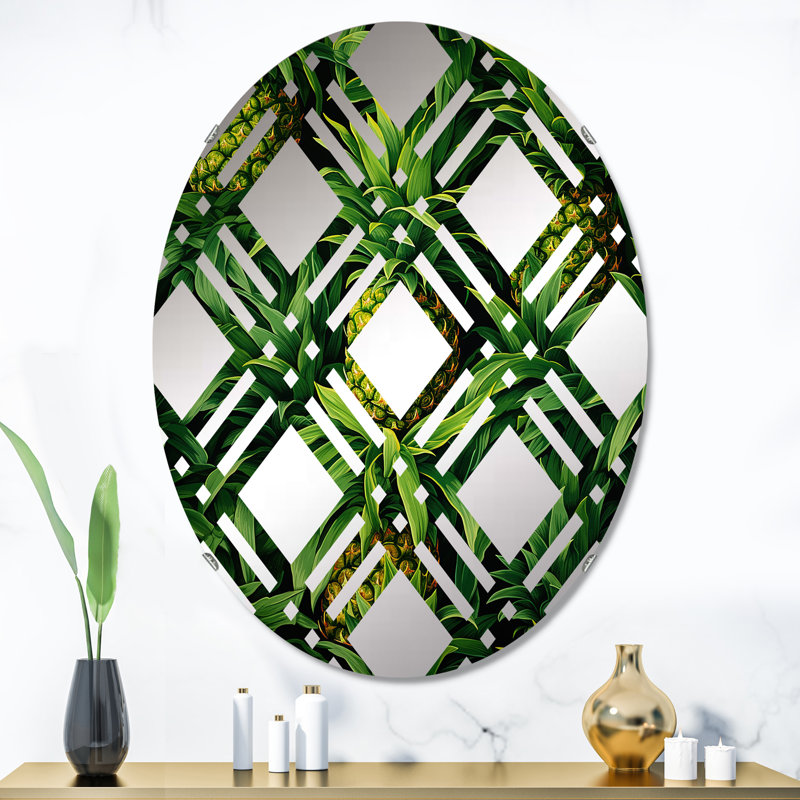 Tapisserie Tropicana Pinapple - Miroir décoratif à carreaux | Ovale, 35,4 po x 23,6 po