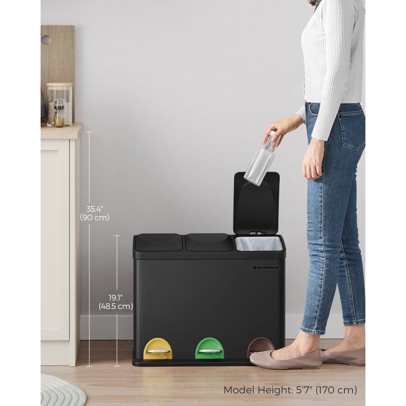 Steel Step On Kitchen Trash Can - 45L, Black