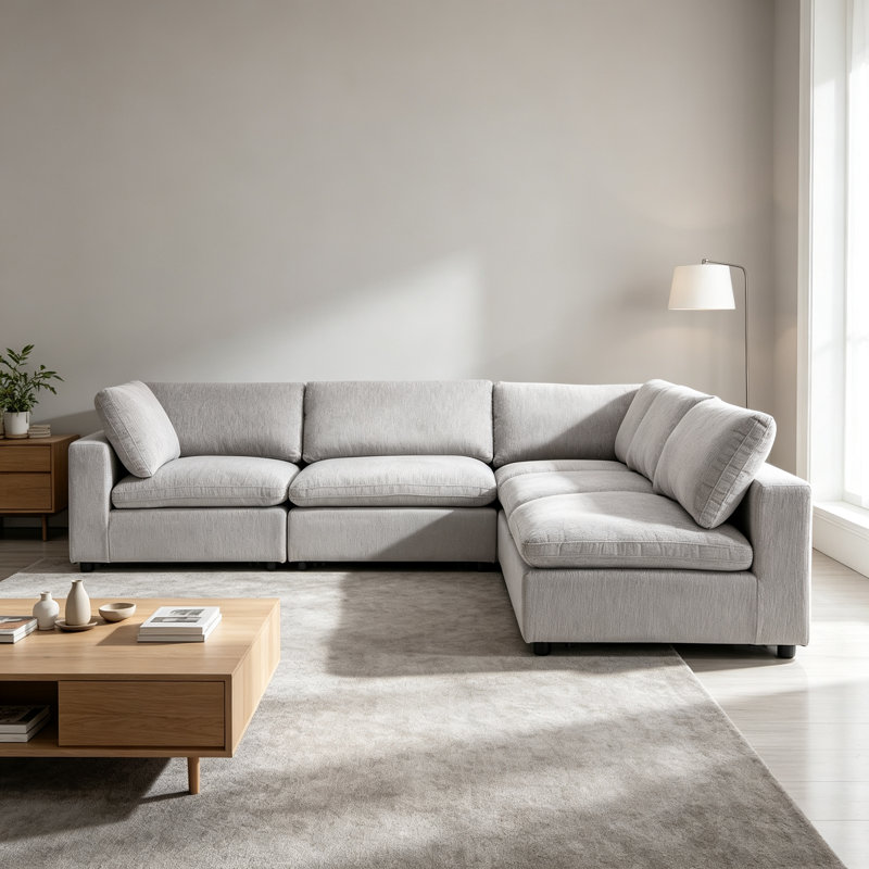 Canapé modulaire rembourré 5 pièces Nuccio, Gris clair