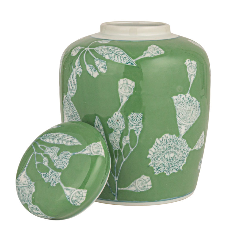 Pot décoratif décoratif en céramique avec couvercle, Vert