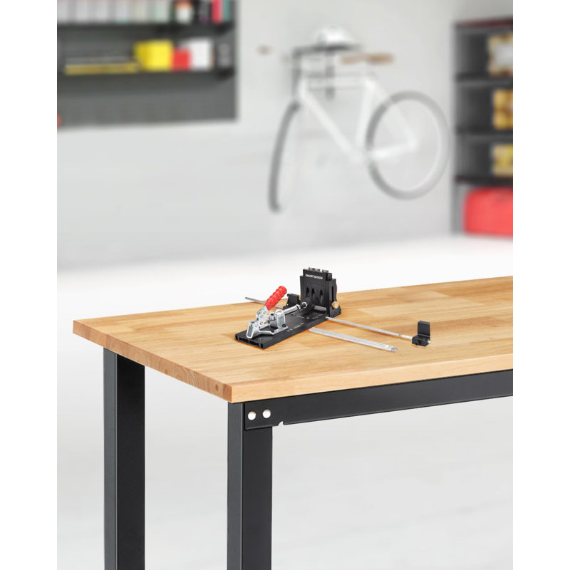 Établi avec plan de travail en bois massif Farreli, H 39,40 po x l 60 po x P 22 po