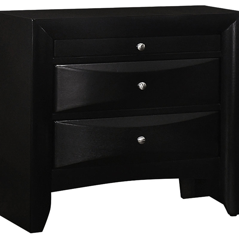 2 Table de chevet noire avec plateau coulissant dans le thème de la décoration de chambre, 25,5 pouces de hauteur, 26,17 de largeur, 17,05 de profondeur, bois franc asiatique et placage sur panneau de particules, rangement doublé de feutre pour plus de flexibilité, haute, douce