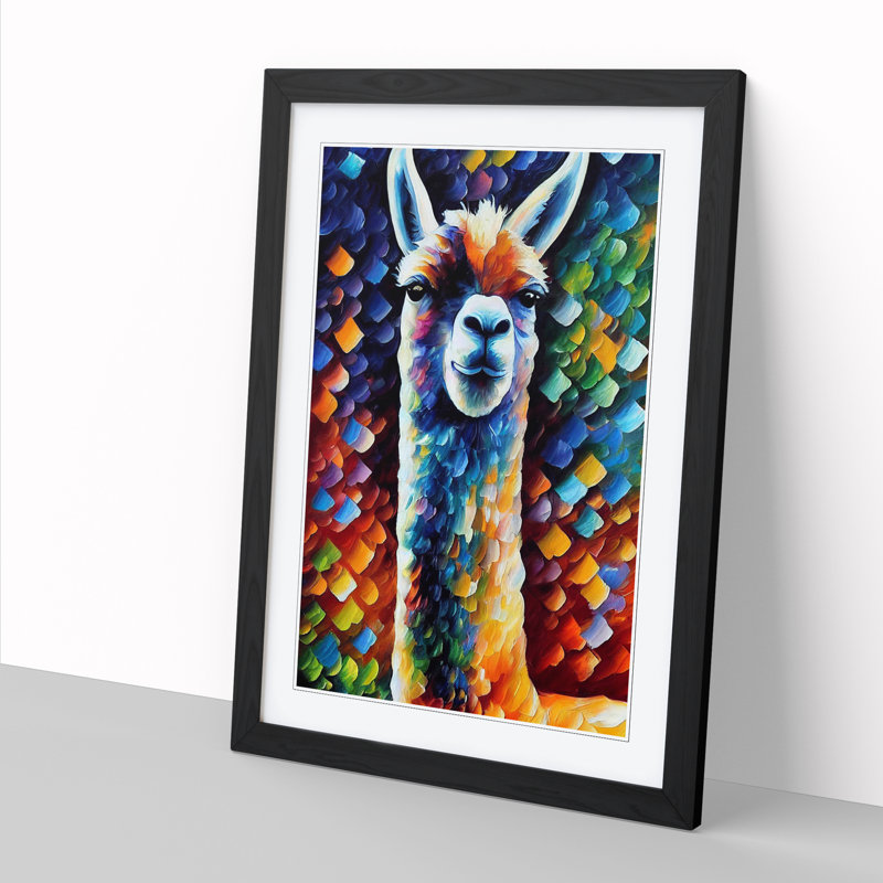 Llama Painted - Single Picture Frame Print, Black, 64cm H x 46cm W x 2cm D