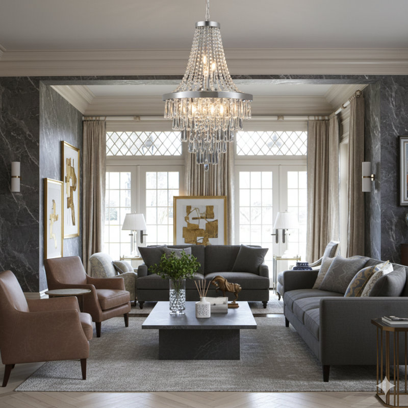 Lustre en cristal chromé de 20 pouces avec hauteur réglable, plafonnier moderne à 11 lumières E12 (ampoules non incluses) pour le salon, la salle à manger et l'escalier