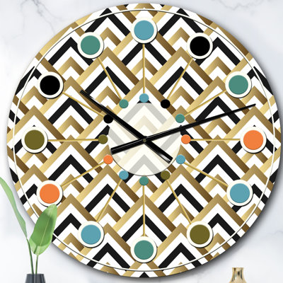 Triangle doré noir et blanc - horloge murale moderne Mid-Century