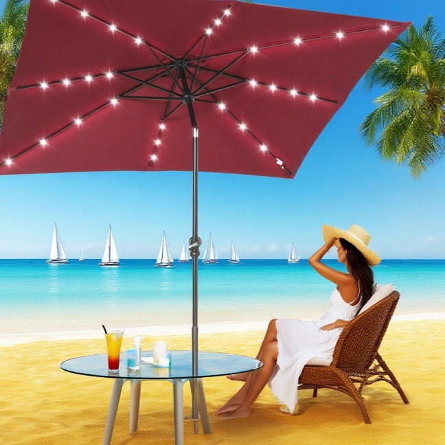 Parasol solaire Sun, parasol de patio éclairé, Rouge