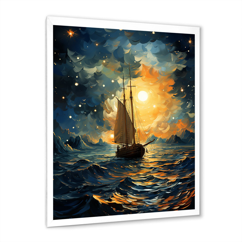 Clair de lune, voilier Horizon I, Cadre simple blanc, H 32 po x l 24 po x P 1 po
