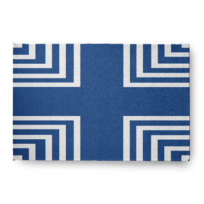 Urbain Striped Machine Woven Chenille Indoor / Outdoor Area Rug in Blue/White