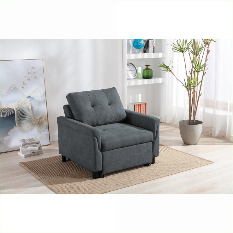 Fauteuil convertible d'appoint à siège simple convertible en tissu gris ardoise tissé compact de 35 pouces, Gris foncé