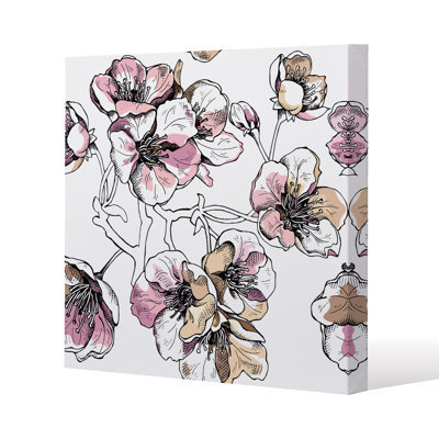 Flower Illustration Slim Style Canvas Print, 15mm Slim Real wood.