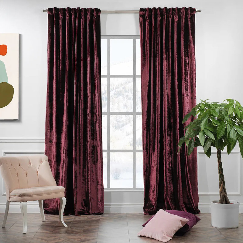 Rideau simple extra long et extra large en velours brillant de luxe, Bourgogne, L 52 po x L 63 po