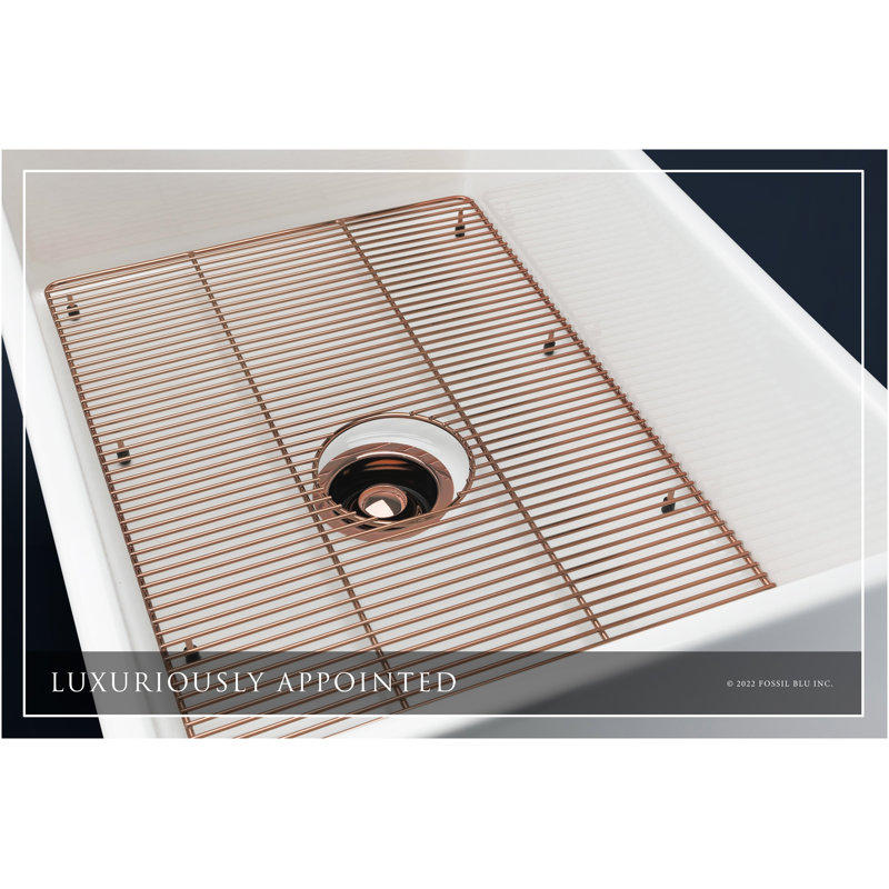 Luxury Solid Fireclay Farmhouse Sink, Polished Rose Gold Accessories